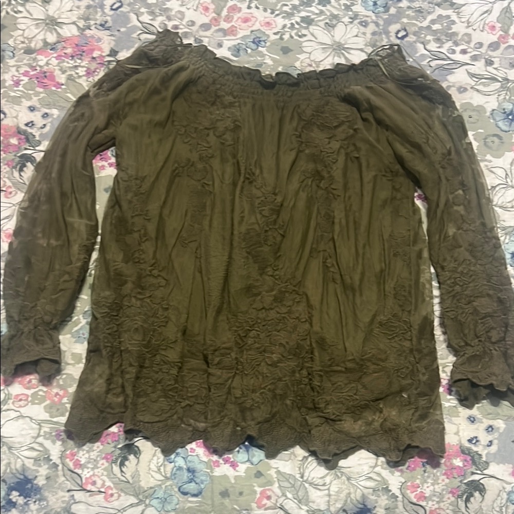 Marked Olive Green Lace Women's Top